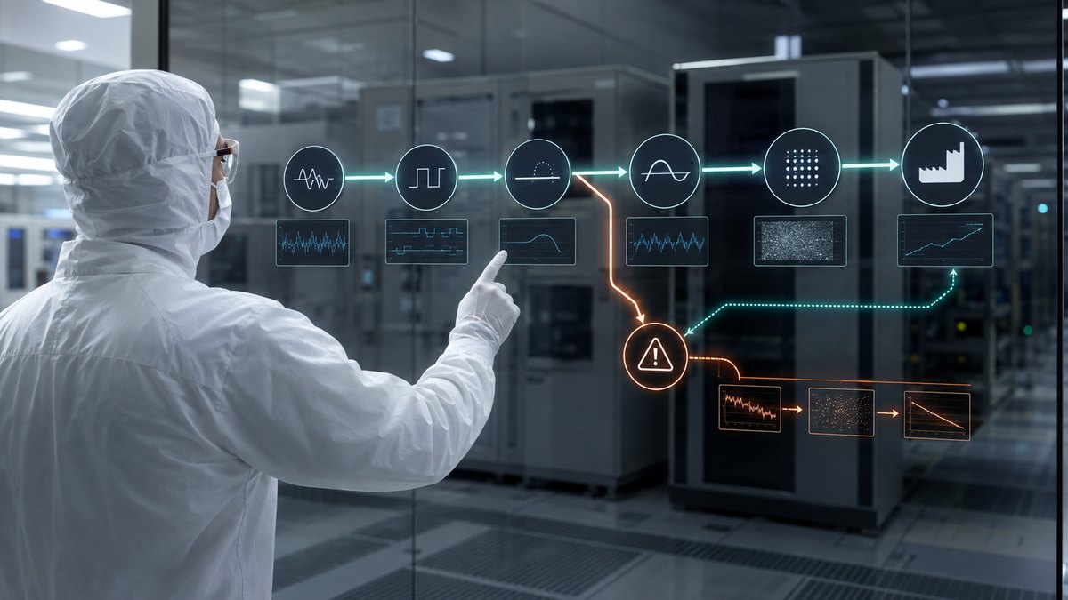 Conceptual cleanroom systems map tracing one condition through controls, process response, material result, and factory output
